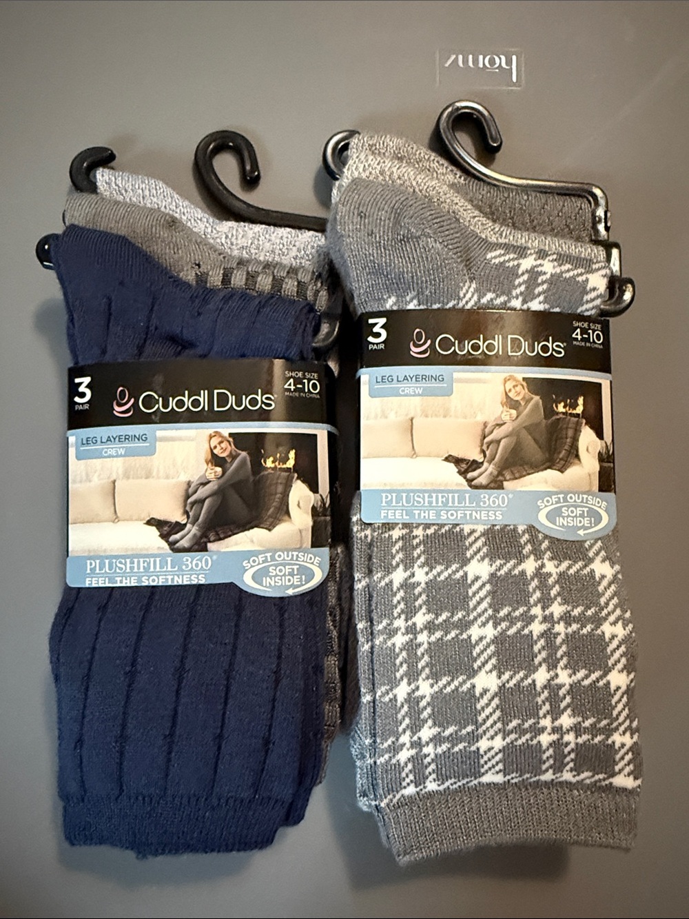 Cuddl Duds Women’s Crew Socks Pack - Navy & Gray Patterns (2 packs of 3 Pairs)